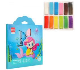 Пластилiн Deli EH718-12 12 кольорів 240гр кар. бл/кор