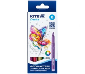 Фломастери з блискітками, набір 6шт, Kite Creative