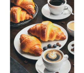 Алмазна мозаїка "Кава з запашними круасанами" 30х40 см