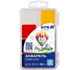 Фарби акварельні, 8 кол. Kite Classic