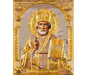 Картина за номерами з фарбами металік "Ікона. Микола Чудотворець" 40х50 см