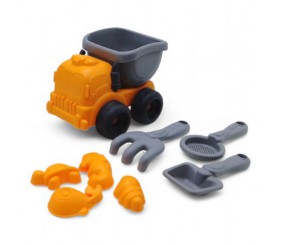 Пісочний набір - Машинка самоскид, лопатка, граблі, сито, 4 формочки