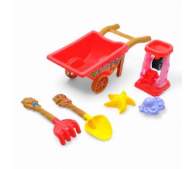 Пісочний набір 6 елементів - тачка, млин, лопатка, граблі, 2 формочки (кораловий)