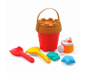 Пісочний набір  6 елементів - відро, сито, лопатка, граблі, формочки (кораловий)