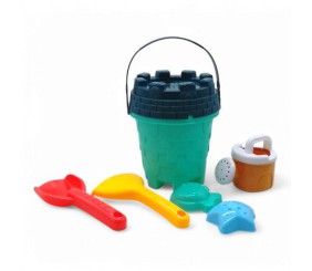 Пісочний набір  6 елементів - відро, сито, лопатка, граблі, формочки (бірюзовий)