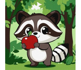 Картина за номерами "Милий єнот з яблучком" 30х30 см