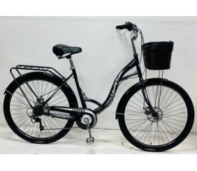 Велосипед міський Corso «Liberty» 28’’ дюймів + КОШИK, ТЕМНО-ЗЕЛЕНИЙ, сталева рама 20``, 7 швидкостей, корзина, багажник