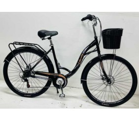 Велосипед міський Corso «Liberty» 28’’ дюймів + КОШИK, ЧОРНИЙ, сталева рама 20``, Shimano 7 швидкостей, корзина, багажник