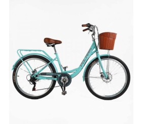 Велосипед міський Corso «Polaris» 26`` PS-63909 + КОШИК сталева рама 16.5``, Shimano 7 швидкостей, корзина, багажник