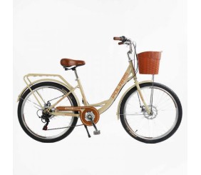 Велосипед міський Corso «Polaris» 26`` PS-72411 + КОШИК сталева рама 16.5``, Shimano 7 швидкостей, корзина, багажник