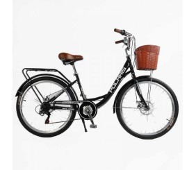 Велосипед міський Corso «Polaris» 26`` PS-80110 + КОШИК ЧОРНИЙ сталева рама 16.5``, Shimano 7 швидкостей, корзина, багажник