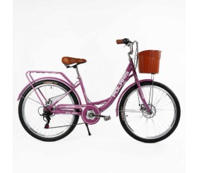 Велосипед міський Corso «Polaris» 26`` PS-91606 + КОШИК  сталева рама 16.5``, Shimano 7 швидкостей, корзина, багажник