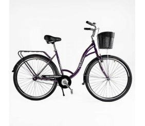 Велосипед міський Corso «FORTUNA» 28`` FR-28077 + КОШИК ТЕМНО-ФІОЛЕТОВИЙ, одношвидкісний, сталева рама 20``, корзина, багажник