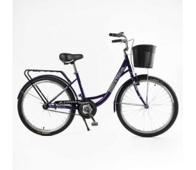 Велосипед міський Corso «TRAVEL» 26``, одношвидкісний, сталева рама 16.5``, корзина, багажник