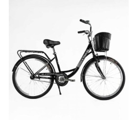 Велосипед міський Corso «TRAVEL» 26``, одношвидкісний, сталева рама 16.5``, корзина, багажник