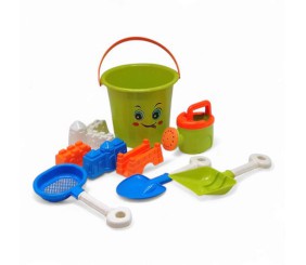 Пісочний набір  - відро, лопатка, граблі, сито, лійка, формочки