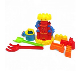 Пісочний набір (млин, лійка, граблі, лопатка, 4 форми для піску)