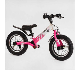 Велобіг "Corso Skip Jack", Рожево-білий (надувні колеса 12, сталева рама з амортизатором, ручне гальмо, підніжка)