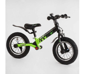 Велобіг "Corso Skip Jack" ЧОРНО-ЗЕЛЕНИЙ (надувні колеса 12, сталева рама з амортизатором, ручне гальмо, підніжка)