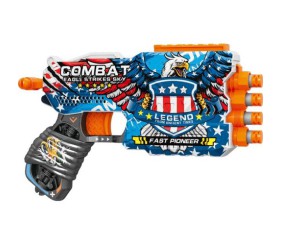 Пістолет іграшковий "Бойовий орел", механічний, чотириствольний з мʼякими набоями, 23 см