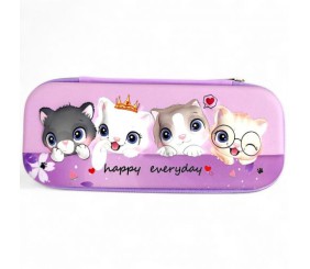 Пенал універсальний, на блискавці "Котики-3D" (фіолетовий)