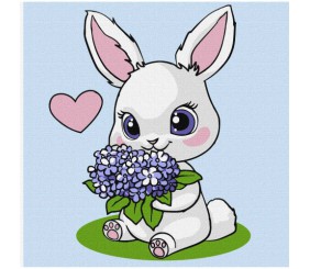 Картина за номерами "Зайчик з гортензіями" 25х25 см