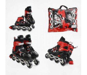 Ролики (розмір 29-33; колір – ЧЕРВОНИЙ; колеса PVC, устілка 16-19 см, ПЕРЕДНЄ КОЛЕСО СВІТЛО, d – 6.5 см) в сумці