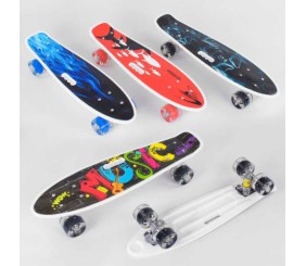 Скейт, Пенні борд "Best Board" МІКС ВИДІВ, (дека з ручкою, підшипники ABEC-7, колеса світяться PU d = 6см)