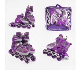Ролики (розмір 29-33; колір – ФІОЛЕТОВИЙ, колеса PVC, устілка 17-20 см, ПЕРЕДНЄ КОЛЕСО СВІТЛО, d – 6.5 см) в сумці