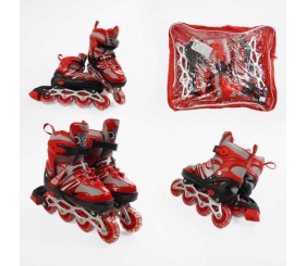 Ролики (розмір 29-33; колір – ЧЕРВОНИЙ (6) колеса PVC, устілка 17-20 см, ПЕРЕДНЄ КОЛЕСО СВІТЛО, d – 6.5 см) в сумці