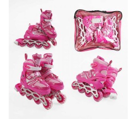 Ролики (розмір 29-33; колір – РОЖЕВИЙ, колеса PVC, устілка 17-20 см, ПЕРЕДНЄ КОЛЕСО СВІТЛО, d – 6.5 см) в сумці