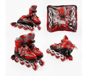 Ролики (розмір 39-43; колір – ЧЕРВОНИЙ; колеса PVC, устілка 25-27 см, ПЕРЕДНЄ КОЛЕСО СВІТЛО, d – 6.5 см) в сумці