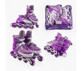 Ролики (розмір 39-43; колір – ФІОЛЕТОВИЙ; колеса PVC, устілка 25-27 см, ПЕРЕДНЄ КОЛЕСО СВІТЛО, d – 6.5 см) в сумці