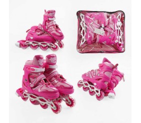 Ролики (розмір 39-43; колір – РОЖЕВИЙ; колеса PVC, устілка 25-27 см, ПЕРЕДНЄ КОЛЕСО СВІТЛО, d – 6.5 см) в сумці