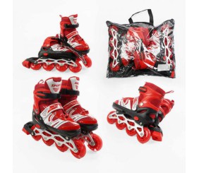 Ролики (розмір 39-43; колір – ЧЕРВОНИЙ (6) колеса PU, устілка 24-27 см, ПЕРЕДНЄ КОЛЕСО СВІТЛО, d – 6.5 см) в сумці