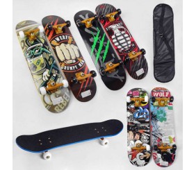 Скейт дерев'яний (мікс видів, колеса PU, діаметр 5.5 см, підшипники ABEC-7, підвіска – алюміній, амортизатор PU, в сумці)