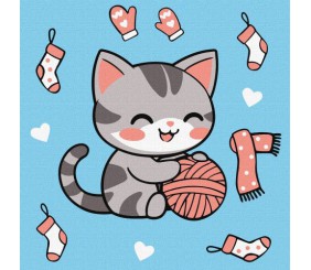 Картина по номерах для дітей "Котик і клубочок (картина №2)" 25х25 см