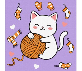 Картина по номерах для дітей "Котик і клубочок (картина №3)" 25х25 см