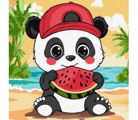 Картина по номерах "Літо. Панда з кавуном" 25х25 см
