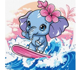 Картина по номерах "Літо. Слоник ловить хвилю" 25х25 см