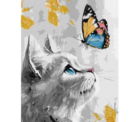 Картина за номерами "Мрійливе кошеня" з фарбами металік 40х50 см