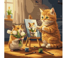 Картина по номерах "Кіт художник" 40х40 см