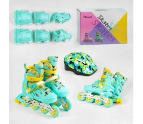 Ролики с захистом 30202-М розмір 35-38 (6) колір БІРЮЗОВИЙ, колеса PU, ПЕРЕДНЄ КОЛЕСО СВІТЛО, устілка – 18.5-20.5 см, d колес – 6.5 см, в коробці