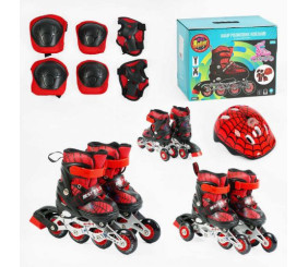 Ролики (розмір 26-28 (6) колір ЧЕРВОНИЙ, колеса PVC, d коліс – 6 см, устілка 15-17 см, переднє зі світлом, переставні колеса, шолом, захист, в коробці)