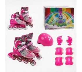 Ролики 9637-76 L розмір 39-43 (6) колір РОЖЕВИЙ, колеса PU, d колес – 6 см, устілка 24 см, підсвічування коліс, шолом, захист, в коробці