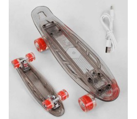 Скейт (Пенні борд) "Best Board" (прозора дека зі світлом, колеса PU зі світлом, зарядка USB)