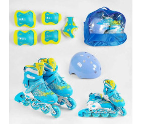 Ролики с захистом 6917-М розмір 35-38 (6) колір СИНІЙ, колеса PU, ПЕРЕДНЄ КОЛЕСО СВІТЛО, устілка 20-24 см, d колес – 6.5 см, в сумці