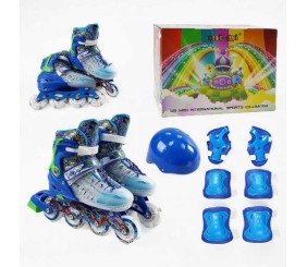 Ролики 9620-11 М розмір 34-38 (6) колір СИНІЙ, колеса PU, d коліс – 6 см, устілка 19 см, підсвічування коліс, шолом, захист, в коробці