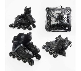 Ролики (розмір 39-43; колір – ЧОРНИЙ, колеса PU, устілка 24-28 см, ПЕРЕДНЄ КОЛЕСО СВІТЛО, d – 6.5 см, в сумці)