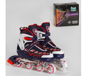 Ролики "Best Roller" розмір 30-33; СИНІЙ, колеса PU, ПЕРЕДНЄ КОЛЕСО ЗІ СВІТЛОМ, устілка - 17-19 см, d коліс – 6.5 см, в коробці)